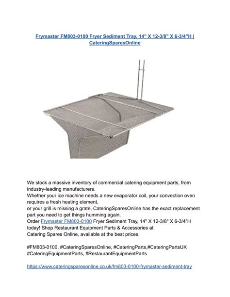 Ppt Frymaster Fm803 0100 Fryer Sediment Tray 14 X 12 38 X 6 34h