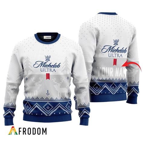 Personalized Michelob Ultra White Reindeer Ugly Sweater Michelob