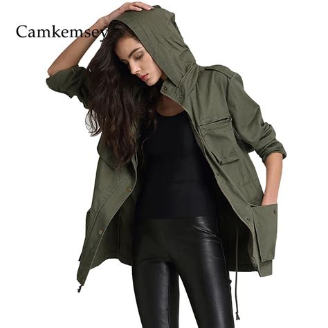 Camkemsey Military Army Green Jacket Coat Women 2018 Spring Autumn