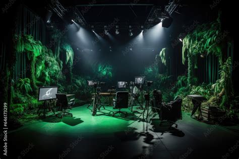 A green screen studio setup for special effects, demonstrating the ...