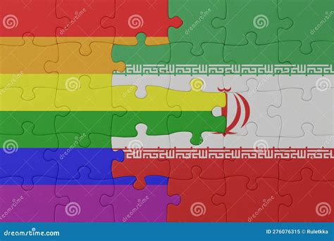Puzzle With The Flag Of Rainbow Gay Pride And Iran Macro Stock
