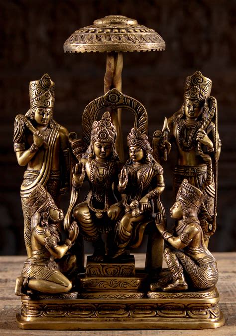 Brass Rama, Lakshmana, Sita, & Hanuman Set 15" (#89bs72z): Lotus Sculpture