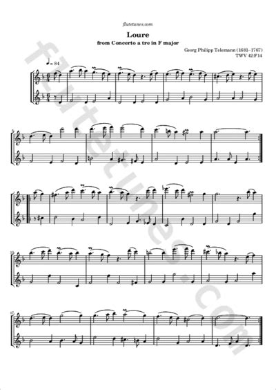 Loure From Concerto A Tre In F Major G P Telemann Free Flute Sheet