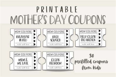 Printable Mothers Day Coupons From Kids Coupon Book T For Mom