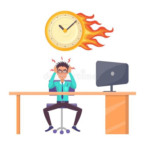 Stressed Male Office Worker And Overdue Deadline Stock Vector