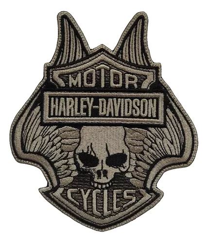 Parche Bordado Craneo Alas Moto Harley Davidson Cycles Beige Cuotas