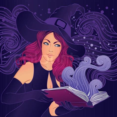 Halloween Pretty Witch With A Magic Book Stock Vector Colourbox