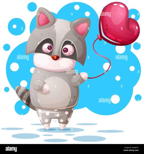 Cute Raccoon With Pink Balloon Stock Vector Image And Art Alamy