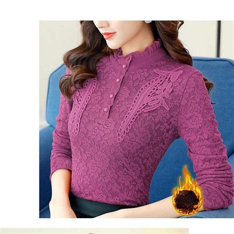 Зимняя модная теплая кружевная рубашка и блузка для женщин, флис ярких ...