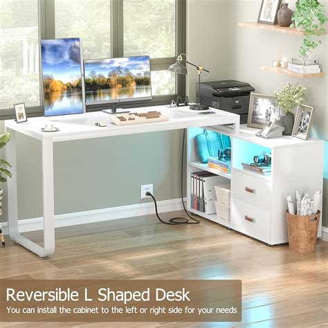 Homieasy L Shaped Desk With File Cabinet And Power Outlet Reversible 55