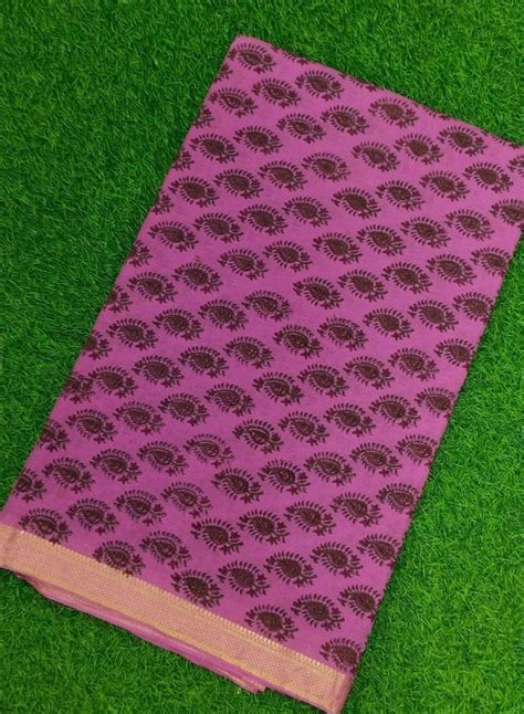 Purple Nizam Border Ajrakh Print Handloom Fabric At Meter