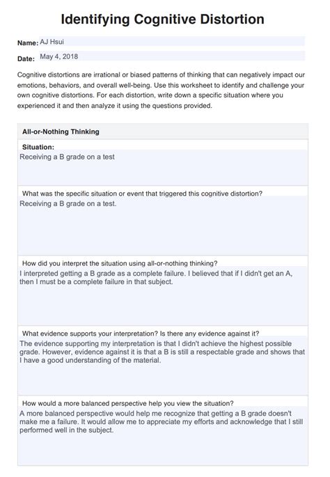 Identifying Distorted Thinking A Worksheet For Mental Clarity