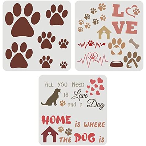 3 Pcs Dog Paw Print Stencils 118x118inch Trail Of Paw Prints Stencil