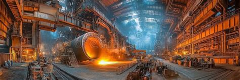 Hot Molten Metal Is Poured Into Molds As Sparks And Flames Erupt In A Large Industrial Hall