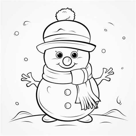 Un Dessin En Noir Et Blanc D Un Bonhomme De Neige Portant Un Chapeau Et