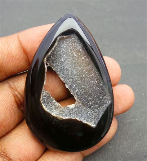 Black Agate Druzy Gemstone Cabochon Black Agate Etsy