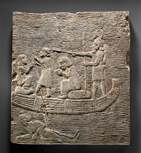 Relief Fragment Assyrian Soldier Conducting Captives Across The Water