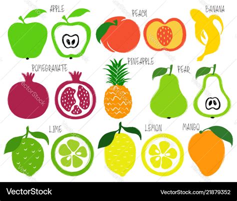 Brush Grunge Fruits Icons Set Royalty Free Vector Image