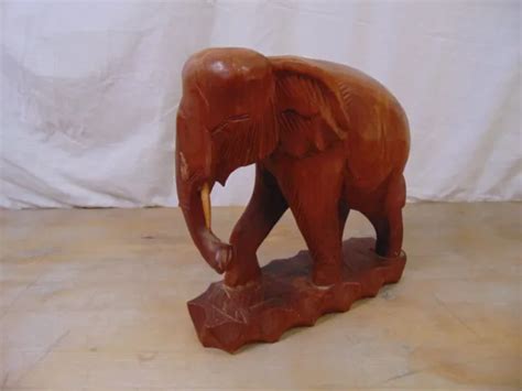 Vintage Grande Statue D L Phant En Bois Sculpt E La Main Eur