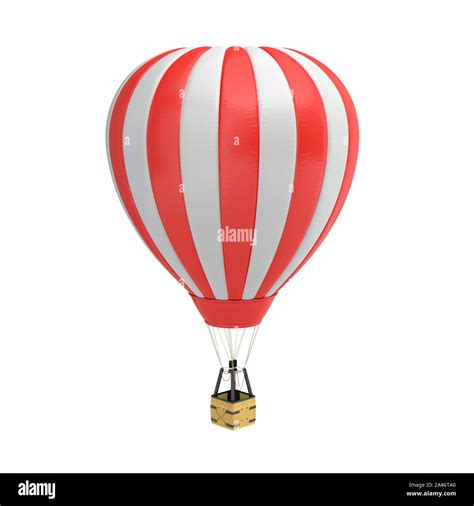 3d Rendering Of A Red And White Hot Air Balloon With A Basket On White