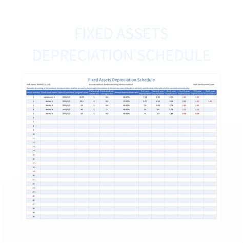 Fixed Assets Depreciation Schedule Excel Template And Google Sheets