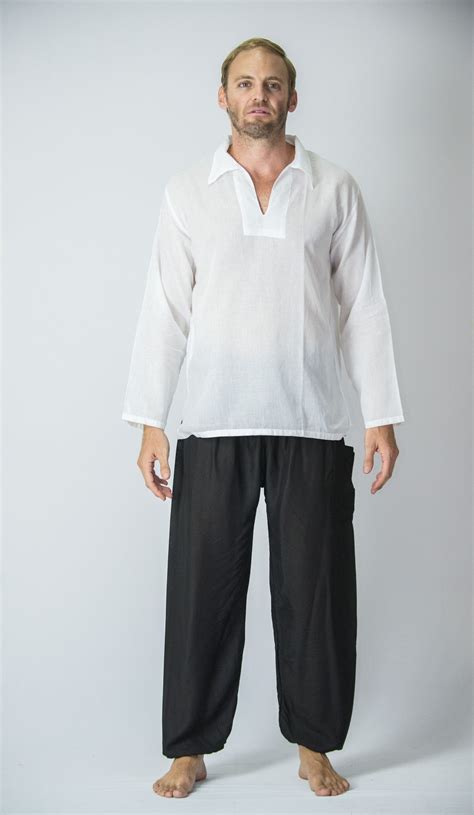 Mens Yoga Shirts Collar V Neck In White Harem Pants