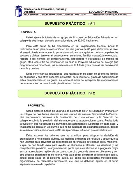 Supuestos Prácticos Primariapdf Educación Primaria Aprendizaje