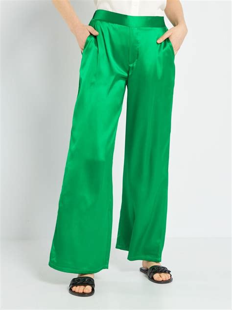 Pantalon large satiné 2 poches Vert Kiabi 10 00