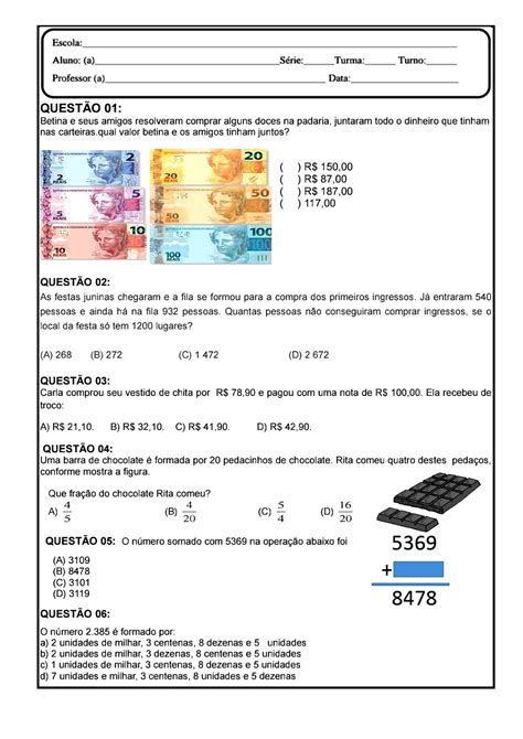 Simulado De Matemática 4 Ano Para Imprimir Cultura Notícias