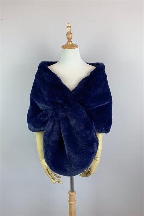 Navy Blue Faux Fur Bridal Wrap Wedding Fur Shrug Bridal Fur Etsy