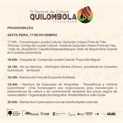 Saiu A Programa O Do Iv Festival De Cultura Quilombola De Itacar