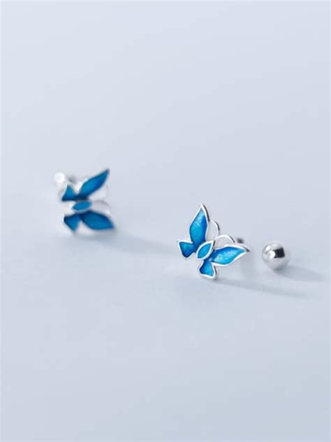 Sterling Silver Enamel Butterfly Minimalist Stud Earring