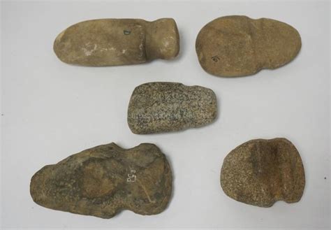 Lot Of 5 Native American Indian Stone Axe Heads One With Ca