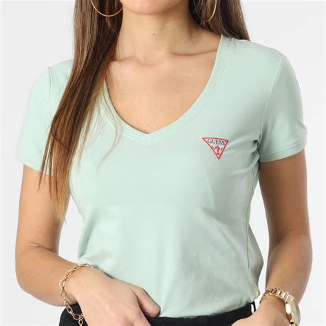 Guess Tee Shirt Col V Femme W2yi45 Vert