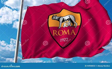 Waving Flag with Roma Football Team Logo. Editorial 3D Rendering ...