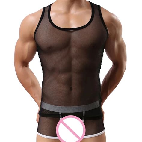 Brand Mens Sexy Tank Tops Mesh Fitness Vest Man Sheer Tops See Through Male Tank Top Tanks Gay