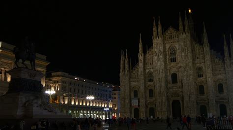 italy night illumination milan city famous duomo cathedral front ...