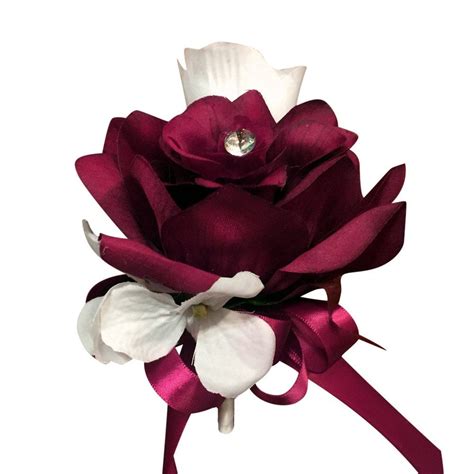 Angel Isabella Pin Corsage Burgundy White Artificial Roses And