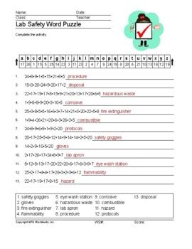 Lab Safety Word Search Answer Key