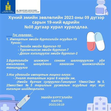 Хүний эмийн зөвлөл 2023 оны 09-р сарын 19-ний өдөр хуралдаж, дараах ...