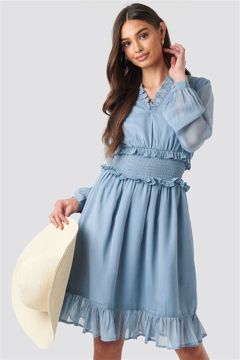 Ruffle Details Flowy Mini Dress Bleu Na