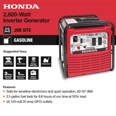 Honda 2800 Watt Recoil Start Portable Gasoline Powered 56 Off
