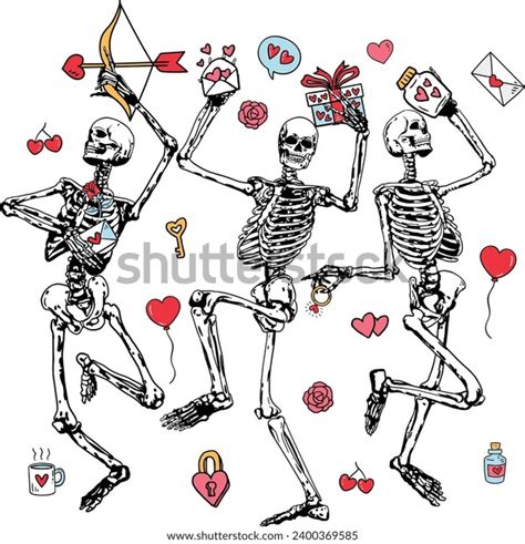 Skeleton Valentine Dancing Valentines Day Skull Stock Vector Royalty