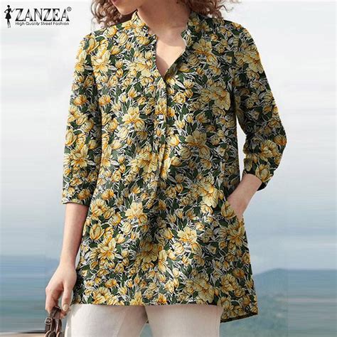 Zanzea Women Casual V Neck Sleeve Blouse Tops Summer Fashion Floral