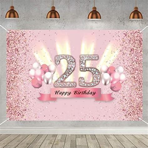 25th Birthday Decoration For Woman Fabric Poster 25th Anniversary Party Rose Gold Backdrop