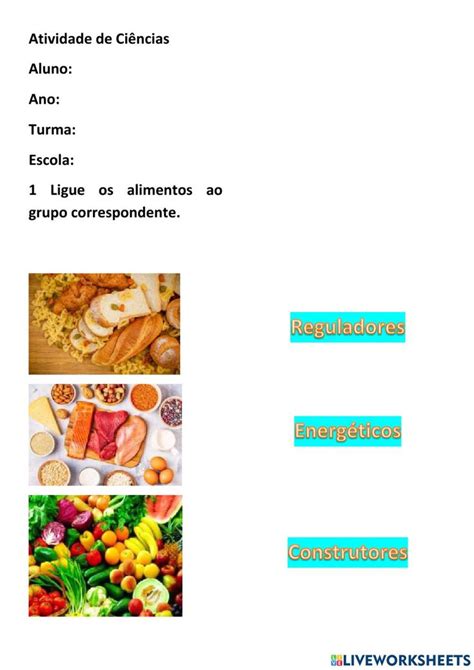 Alimentos Energ Ticos Reguladores E Construtores Worksheet In