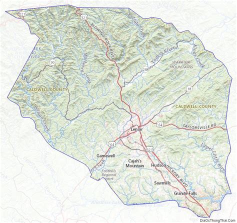 Map of Caldwell County, North Carolina - Thong Thai Real