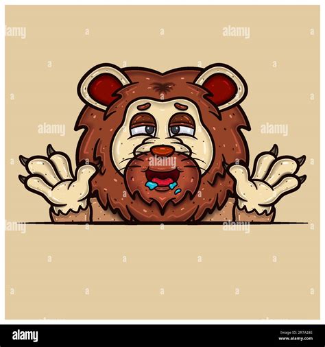 Hungry Face Expression With Lion Cartoon Vector And Illustration Stock