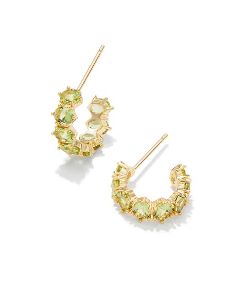 Cailin Gold Huggie Earrings In Green Peridot Crystal Kendra Scott