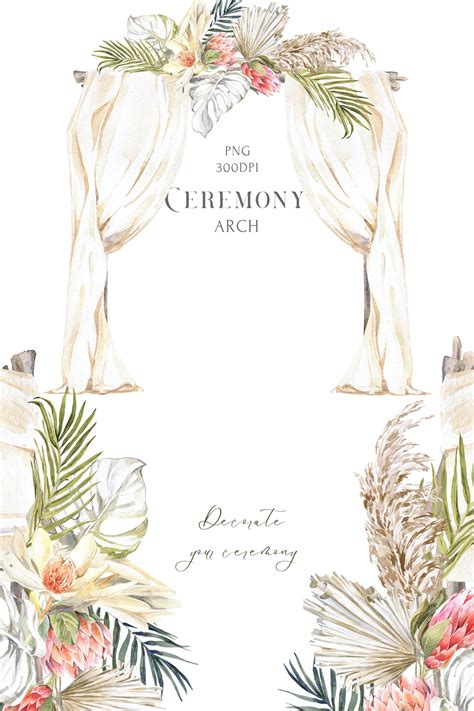 Tropical Boho Wedding Arch Clipart Watercolor Ceremony Frame Etsy